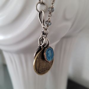 Shannon Koszyk Labradorite Beads Necklace with Vintage Medals One Of A kind